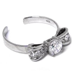 925 Sterling Silver Cubic Zirconia Bow Solitaire Adjustable Toe Ring