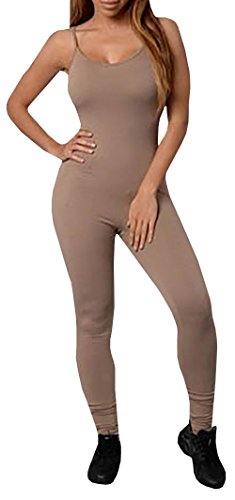 Baifern Women's Spaghetti Strap Backless Bodycon Long Jumpsuits