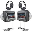 Power Acoustik HDVD-9BK 8.8-Inch Pre-Loaded Universal Headrest Monitors with Twin DVD Combo and Headphones (Black)