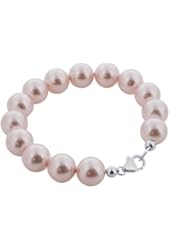 925 Sterling Silver 12mm Pink Simulated Pearl 8 inch Long Swarovski Elements Crystal Bracelet