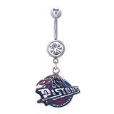 Detroit Pistons 316L Stainless Steel Belly Ring with Cubic Zirconia - 14G - 5/8 Inch Bar Length - Sold Individually