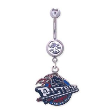 Detroit Pistons 316L Stainless Steel Belly Ring with Cubic Zirconia - 14G - 5/8 Inch Bar Length - Sold Individually