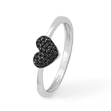 Platinum Plated Sterling Silver Black Round Diamond Heart Ring (1/6 cttw)