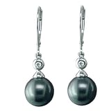 14K White Gold 0.04 ct. Diamond and Tahitian Cultured Pearl Earrings