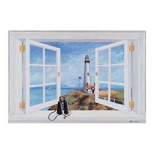 Stupell Industries Decorative Faux Window Scene, Pigeon Point Lighthouse, 22 by 33 Inches