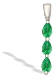 14K White Gold Genuine Pear Emerald 3-Stone Pendant