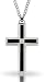 STEL Stainless Steel Black Enamel Diamond Cross Pendant. 24" Curb Chain