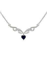 9ct White Gold 0.50ct Sapphire & Diamond 42cm Heart Necklace