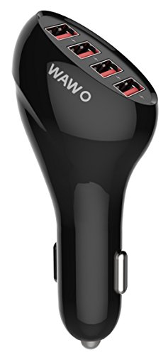 WAWO Quick Charge 10A / 50W High Power 4-port Smart USB Car Charger - Black
