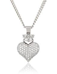 King Baby 18" Curb Link Chain with Large 3D Pave Cubic Zirconia Crowned Heart Pendant Necklace