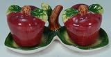 Dolomite Apple Motif Salt and Pepper Shaker Set on Tray