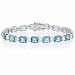 Jewelry : Sterling Silver Square and Circle Simulated Aquamarine CZ and Simulated Diamond CZ Tennis Bracelet