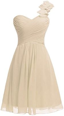 Deardresses Women's One-shoulder Chiffon Short Bridesmaid Prom Dress (2XL, Champagne)