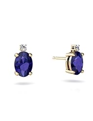 Created Sapphire 14kt Yellow Gold Stud Earrings