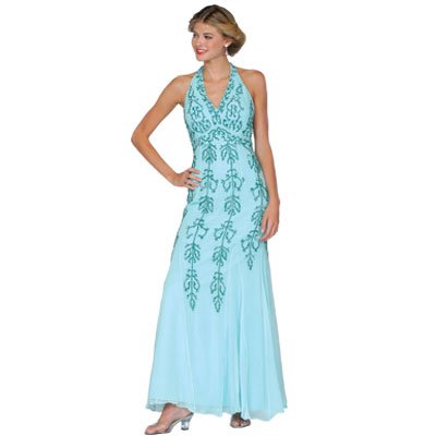 Formal Evening Gown. Aqua Halter Dress for Prom, Party, Wedding by Sean Collection (1904)