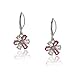 10KT White Gold Flower Dangle Earrings Pink White Topaz