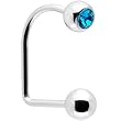 16 Gauge Surgical Steel Zircon Blue Gem Ball Lippy Loop Labret