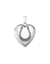 14k White Gold "Horseshoe" Locket 3/4 inch x 3/4 inch in Solid 14K White Gold