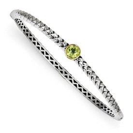 Genuine IceCarats Designer Jewelry Gift Sterling Silver W/14K .97Peridot Bangle Bracelet
