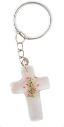 Beautiful Gifts Cross Key Chains Key Chain Handcrafted From Thai with Real Flowers and Leaves (Pink Color)