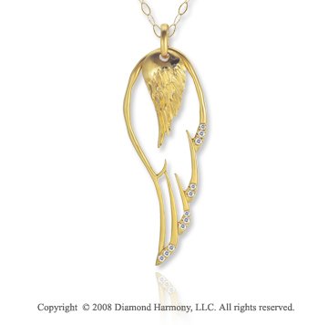 14k Yellow Gold Diamond Angel Wing Fashion Necklace