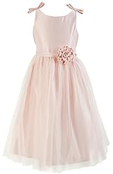 Girls Tea Length  Sleeveless Polyester/Satin/Tulle Flower-Girl Dress  With a Bow(s) and a Sash 