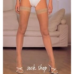Ladies 1 Pair SockShop 15 Denier Smooth Sheer Lace Top Hold Ups