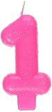 Shimmering Flat Molded Glittered Number 1 Celebration Candle, Pink , 3