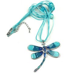 Blue Austrian Rhinestone Enamel Dragonfly Necklace