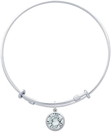 Jenaforte © .925 Sterling Silver Expandable Charm Bangle Birthstone Charms Apr