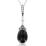 Black Onyx and White Topaz Tear Drop Necklace Pendant in 14k White Gold, 4.23 cttw Black Onyx and White Topaz Tear Drop Necklace Pendant in 14k White Gold, 4.23 cttw