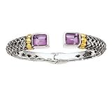 925 Silver & Amethyst Basket-Weave Cuff Bracelet with 14k Gold Accents
