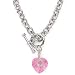 SILVER CZ NECKLACE 16" WITH TOGGLE CLASP, PINK HEART