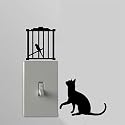 Cat And Bird Cage - Light Switch Decals - Custom Vinyl Wall Art - Made In USA color black