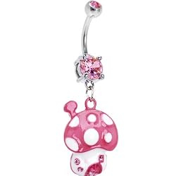 Pink Cubic Zirconia Polka Dot Mushroom Belly Ring