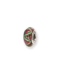 Pink and Green Floral, Glass Charm for 3mm Charm Bracelets