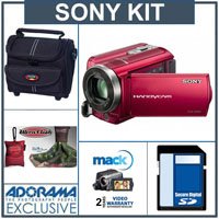 Sony DCR-SR68 80GB HDD High Def Handycam Camcorder Kit - - Red - with 8GB SD Memory Card - Camcorder Case - Mack Four Year Exteneded Video Warranty - Micro-Fiber Cleaning Cloth -
