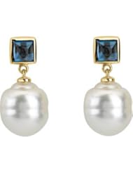 05.00 MM/11.00 MM Fine Ci 14K Yellow Gold South Sea Cultured Pearl And Genuine London Blue Topaz Earring