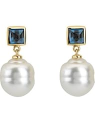 05.00 MM/11.00 MM Fine Ci 14K White Gold South Sea Cultured Pearl And Genuine London Blue Topaz Earring