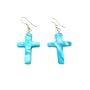 Mother of Pearl Dyed Mini Chrisitan Cross Dangle Earrings (Aqua Sea)
