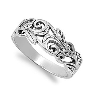 Acacia Leaves Filigree Ring - Sterling Silver 925, Sizes 3-15, Gift Box Included - View #5