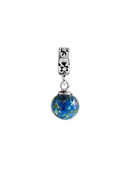 SilveRado(tm) MMD007 Murano Glass Dangle Ball Ocean Blue Bead / Charm