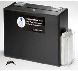 Suggestion Box / Ballot Box, Lockable with side pocket for paper & pen, slot in lid, BLACK HEAVY-DUTY PLASTIC, 9.75"H x