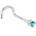 Solid 14KT White Gold 2mm Mint Green Cubic Zirconia Right Nostril Screw - 18 Gauge