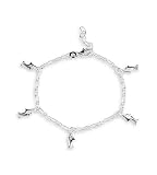 .925 Solid Sterling Silver Shark Charm Ankle Bracelet