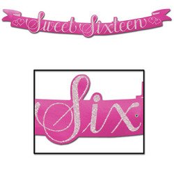 Beistle 55745 Glittered Sweet Sixteen Streamer, 5-1/2-Inch by 3-Feet 6-Inch