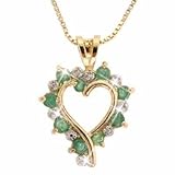 18K Gold over Sterling Silver Genuine Emerald and Diamond Accent Open Heart Pendant