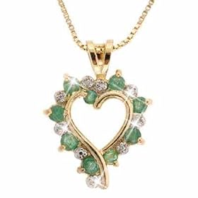 Buy 24k over Sterling Silver Genuine Emerald and Genuine Diamond Accent Open Heart Pendant by SilverSpeck.com
