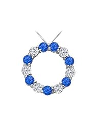 Circle of Life Eternity Pendant with 2 Carat Diamond and Natural Blue Sapphire in White Gold 14K