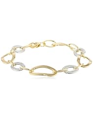 14k Italian Yellow and White Gold High Polished and Textured Oval Link Bracelet, 7.25"